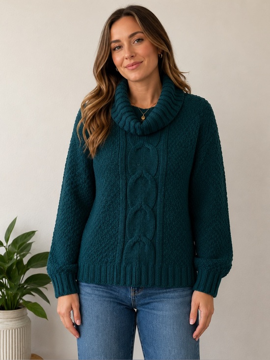 Seven7 Sweaters - Seven7 Teal Chunky Knit Turtleneck Sweater Women’s Large